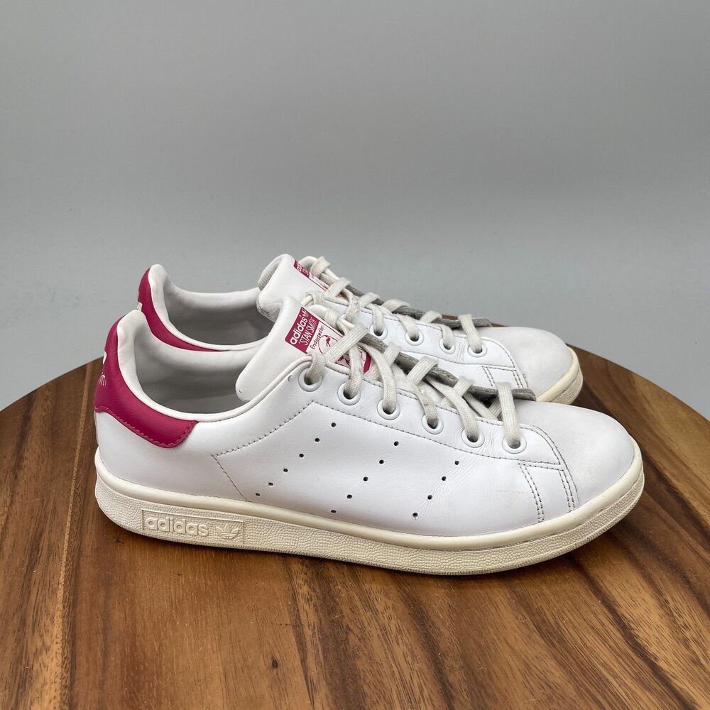 Adidas Stan Smith Shoes Womens Size 7.5 White Pink Casual Comfort Walking